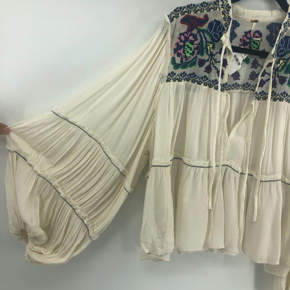 Free People Cream Blouse with Vibrant Embroidery - Picture 8 of 12